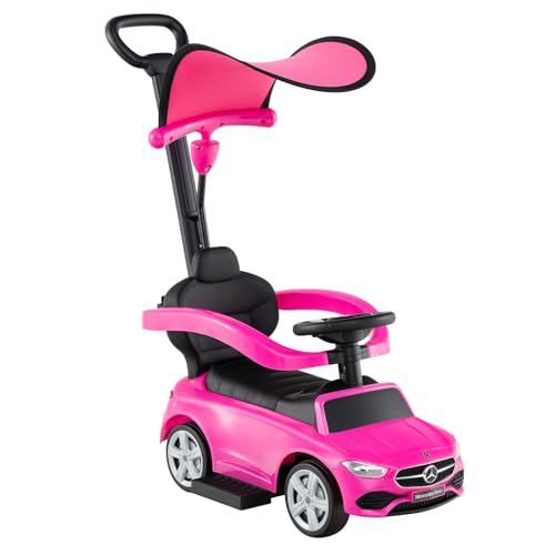 DREAMADE Rutschauto mit Schiebestange, 3 in 1 Rutschfahrzeug mit Horn, verstellbarem Sonnendach & Stauraum, Lizenziertes Mercedes-Benz Kinderfahrzeug für Kinder von 18-36 Monaten (Rosa) von DREAMADE