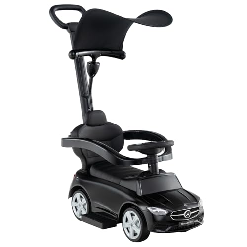 DREAMADE Rutschauto mit Schiebestange, 3 in 1 Rutschfahrzeug mit Horn, verstellbarem Sonnendach & Stauraum, Lizenziertes Mercedes-Benz Kinderfahrzeug für Kinder von 18-36 Monaten (Schwarz) von DREAMADE