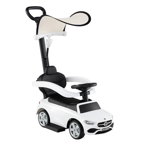 DREAMADE Rutschauto mit Schiebestange, 3 in 1 Rutschfahrzeug mit Horn, verstellbarem Sonnendach & Stauraum, Lizenziertes Mercedes-Benz Kinderfahrzeug für Kinder von 18-36 Monaten (Weiß) von DREAMADE