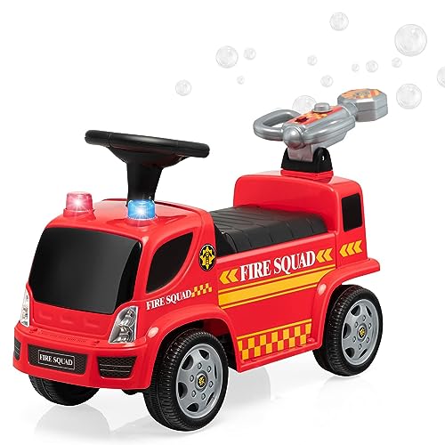 DREAMADE Rutscherauto Kinder mit Bubble Maschine, Feuerwehrfahrzeug Kinder bis 20kg, Rutschauto mit Lichtern und Musik, Rutscherfahrzeug für Baby von 18-36 Monate (Modell 1) von DREAMADE