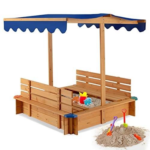 DREAMADE Sandkasten 120 x 120 cm, Sandkasten aus Holz mit Dach & 2 abnehmbaren Sitzbänken, viereckiger Tannenholz-Sandkiste, Kinderspielplatz für Garten, Zuhause, Strand DREAMADE Sandkasten 120 x 120 cm, Sandkasten aus Holz mit Dach & 2 abnehmbaren Sitzbänken, viereckiger Tannenholz-Sandkiste, Kinderspielplatz für Garten, Zuhause, Strand von DREAMADE