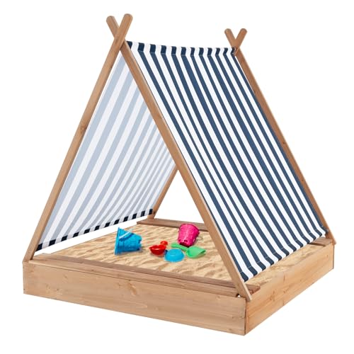 DREAMADE Sandkasten 124 x 123 x 134 cm, Kinder Sandkasten aus Tannenholz mit Überdachung, Sandkiste mit Zeltdach, 2 Sitzbänken & offenem Boden, Sandkasten groß für Hinterhof, Strand, Garten von DREAMADE