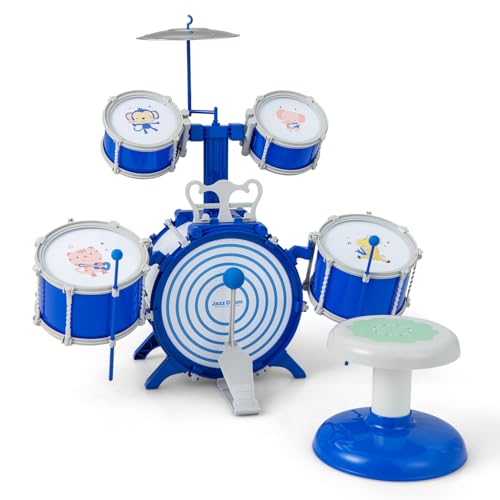 DREAMADE Schlagzeug Set, Kinder Trommel Set mit Schlagzeugstöcken, Hocker, Notenständer & Fußpedal, Kinderspielzeug ab 3 Jahre, Percussion Musikinstrument Spielzeug von DREAMADE