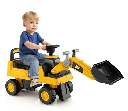 DREAMADE Sitzbagger, Bagger mit Lenkbarer Schaufel & Hupe, Rutschauto mit Stauraum unter Sitz, Aufsitzbagger mit Anti-Rutsch-Räder & Anti-Rollover-Vorrichtung für 1-3 Jahre (Bulldozer) von DREAMADE