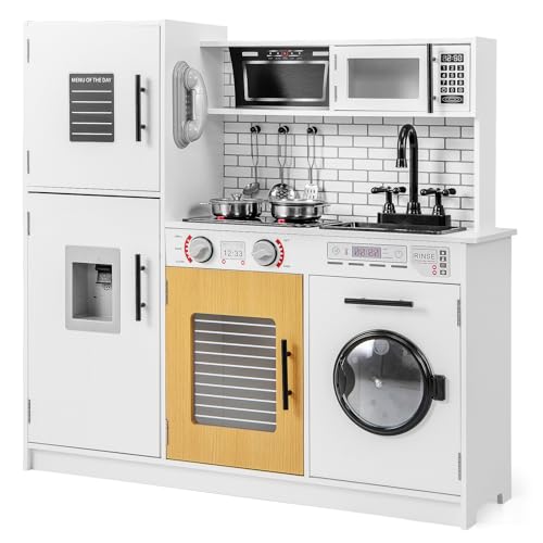 DREAMADE Spielküche Kinderküche Holz mit Zubehör, Holzküche Kinderspielküche mit Herd Ofen Wasserspender Waschmaschine Telefon, Kinder Küche mit Licht und Geräuschen für Kinder ab 3 Jahren (Weiß) DREAMADE Spielküche Kinderküche Holz mit Zubehör, Holzküche Kinderspielküche mit Herd Ofen Wasserspender Waschmaschine Telefon, Kinder Küche mit Licht und Geräuschen für Kinder ab 3 Jahren (Weiß) von DREAMADE