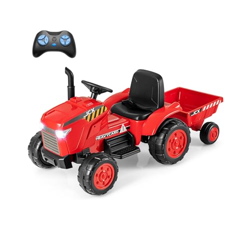 DREAMADE Traktor mit Anhänger, 12V Kindertraktor mit Fernsteuerung, Musik, USB, Lichtern & Hupe, Traktor Kinder zu Fahren, Elektrotraktor für Kinder ab 3 Jahren (Rot) von DREAMADE