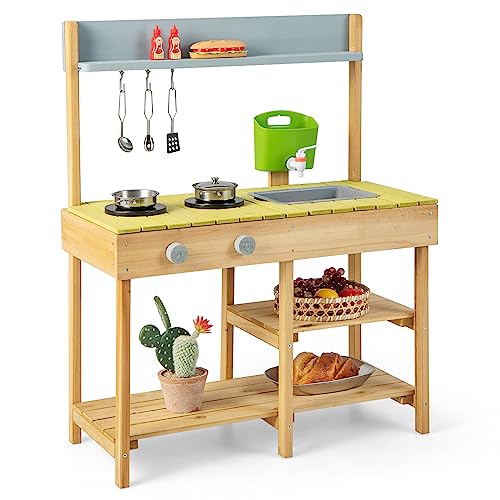 DREAMADE Matschküche Kinder Outdoor, Outdoorküche mit Wassertank und Wasch, Kinder Outdoor-Küche Spielset, Kinderküche aus Tannenholz für Jungen und Mädchen (Natur) DREAMADE Matschküche Kinder Outdoor, Outdoorküche mit Wassertank und Wasch, Kinder Outdoor-Küche Spielset, Kinderküche aus Tannenholz für Jungen und Mädchen (Natur) von DREAMADE