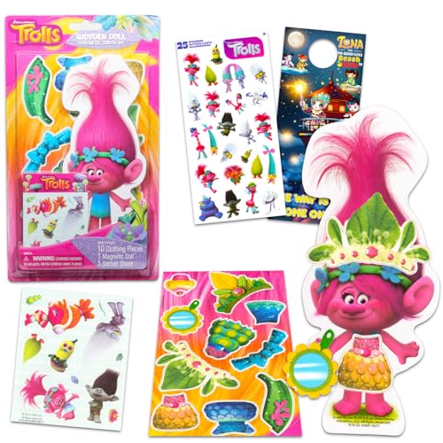 Trolls Magnetisches Verkleidungsspielzeug - Bundle mit Queen Poppy Magnetpuppe und 10 Spielteilen plus Aufklebern und mehr für Kinder, Kleinkinder | Trolls Poppy Spielset für Mädchen von DREAMWORKS TROLLS