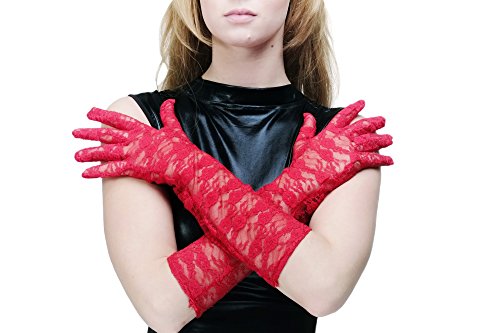 DRESS ME UP Karneval Cosplay Burlesque Handschuhe Netzhandschuhe Spitze Spitzenhandschuhe Lang Rot Z075 von DRESS ME UP