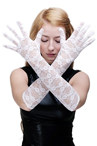 DRESS ME UP Karneval Cosplay Burlesque Handschuhe Netzhandschuhe Spitze Spitzenhandschuhe Lang Weiß Z074 von DRESS ME UP