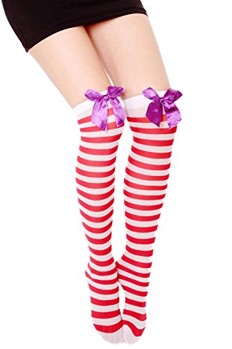 DRESS ME UP - Karneval Fasching Cosplay Strümpfe Overknee Kniestrümpfe Ringelstrümpfe Girly Rot WeißDWS-003-rw von DRESS ME UP