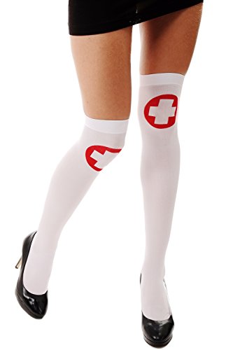 DRESS ME UP - Karneval Halloween Strümpfe Overknees Krankenschwester rotes Kreuz Z165 von DRESS ME UP