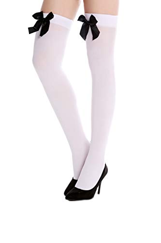 DRESS ME UP - WZ-001WB Strümpfe Damenstrümpfe Overknees Stockings Karneval weiß Schwarze Schleife von DRESS ME UP