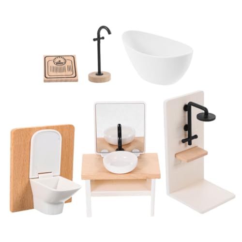 1 Satz Puppenzimmermöbel Puppenhaustoilette Toilettenspielzeug Mini-Badewanne Miniatur-Badezimmerzubehör puppenhausmöbel Set puppenhauszubehör Badezimmermöbel Puppenhausbedarf Holz DRESSOOS von DRESSOOS