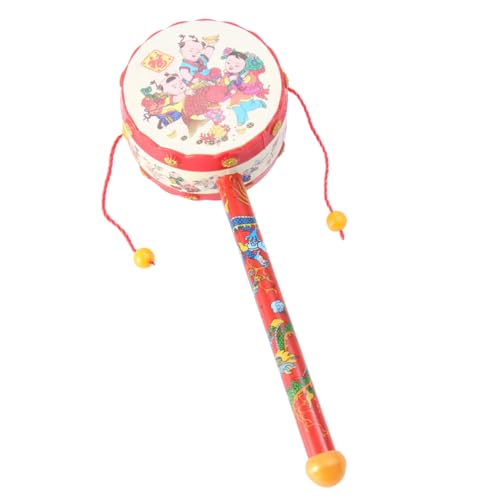 3St Rasseltrommel kinderinstrumente Kinder musikinstrumente Rasselspielzeug für Babys Handglockeninstrumente Spielzeug Trommel chinesisches traditionelles Spielzeug rot DRESSOOS von DRESSOOS