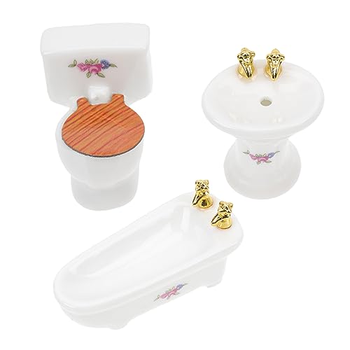 DRESSOOS 1 Satz Badezimmer 3-teiliges Set DIY-Ornamente Miniatur Gefälschter Waschtisch Miniatur Gefälschte Toilette Gefälschte Badewanne Dekorative Gefälschte Toilette Mini-möbel Keramik von DRESSOOS