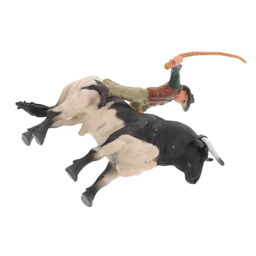 DRESSOOS 1 Satz Cowboy-Modell Bullenmodell Rodeo-actionfiguren Bullenhandwerk Simulierte Stierstatue Stierkampf-modellornament Cowboy-actionfigur Realistisch Dekorative Stierstatue Harz von DRESSOOS