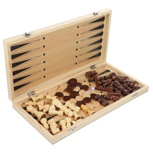 DRESSOOS 1 Satz DREI in einem Schach Schachbrett Kinderschach Kinder-Kits Kidcraft-Spielset Backgammon-Spiel bürospiel familienspiele Backgammon aus Holz Schachspielbrett Dame hölzern von DRESSOOS