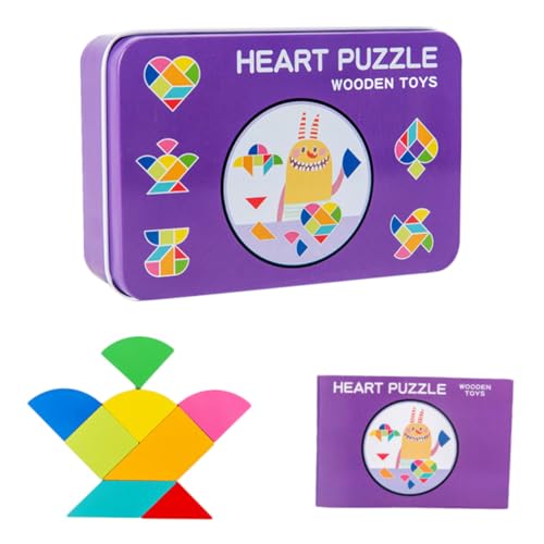 DRESSOOS 1 Satz Holzpuzzle In Blechdose Siebenteiliges Puzzle Aus Holz Tangram Puzzle Mit Geometrischer Form Kinderspielspielzeug Kinderzubehör Pädagogisches Tangram Bambus von DRESSOOS