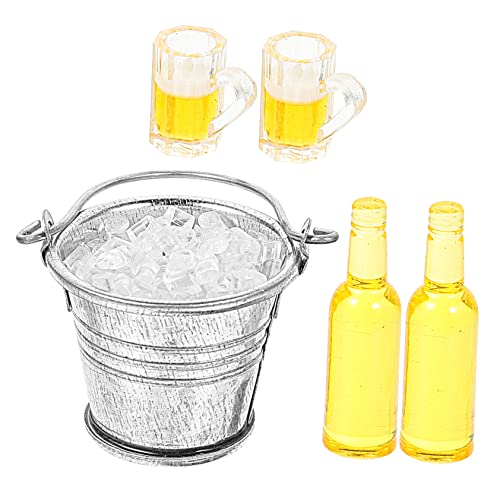 DRESSOOS 1 Satz Mini-Bierset Getränkeflasche Bierflaschen Miniatur-Weinflasche Mini verzinkte Eimer Biergläser fotozubehör Mini Bierkrug Mini-Eiswürfel Miniatur-Szenenmodell Legierung von DRESSOOS