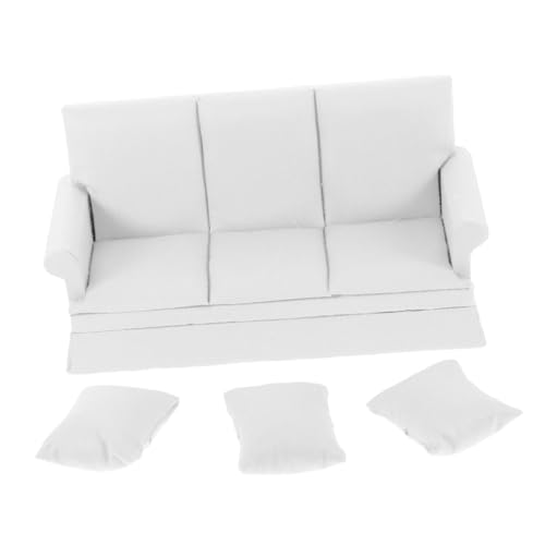 DRESSOOS Miniatur Puppenhaus Sofa Set Mit 3 Kissen Adorables Kleines Sofa Für Puppenhaus Dekoration Perfekte Ergänzung Für Puppenhaus öbel Und Spielszene von DRESSOOS