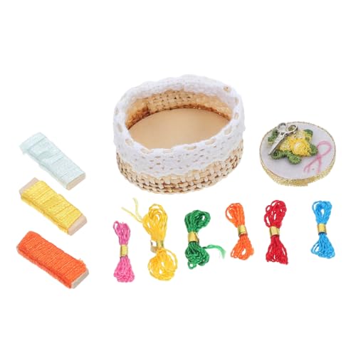 DRESSOOS 1 Satz Mini-stickwerkzeugkorb Mini-möbelspielzeug Miniaturen Zum Basteln Miniatur-puppenhaus Mini-puppenhauszubehör Miniatur-Dinge Stickgarn Mini-Spielzeug Mini-hausbausatz Holz von DRESSOOS