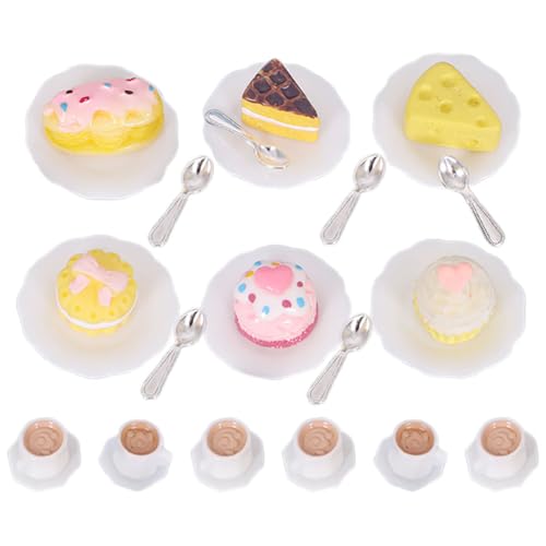 DRESSOOS 1 Satz Miniatur Lebensmittelzubehör Puppenhaus Küchenzubehör Mini Kaffeetasse Und Kuchenmodell Rollenspiel Lebensmittelmodell DIY Puppenhaus Fake Food von DRESSOOS