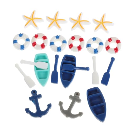 DRESSOOS 1 Satz Miniaturmodellfiguren Strandfiguren Mikro-Sommer-Strand-Kit Mini-Boot- Mini-Strandkorb Strand Thema Dekoration Küsten Dekoration Mini-Boot-Figur Simulationsboot Harz von DRESSOOS