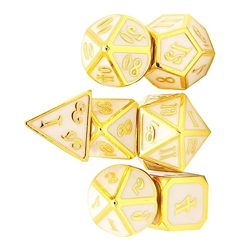 DRESSOOS 1 Set 7 Stück Metallwürfel Partyspiel Facettierte Würfel 7 Stück RPG Spiele Würfel Würfelspiel Polyedrische Würfel Brettspiele Mdice Legierungswürfel Unterhaltungswürfel Golden von DRESSOOS