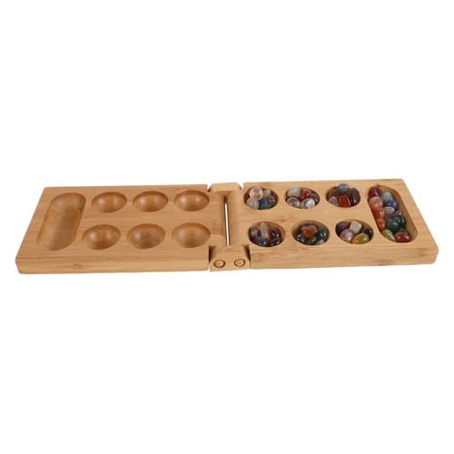 DRESSOOS 1 Set Mancala-brettspiel Mit Holz-klappbrett, 48 Stück Glassteine, Marmor-spielset Für Kinder Und Erwachsene, Glassteine, Tragbares Klappbrett von DRESSOOS