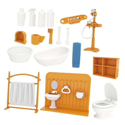 DRESSOOS 1 Set Mini Puppenhaus Badezimmer Set Mini Hausmöbel Puppenhaus Miniatur Toilette Mini Verzierungsmöbel Rollenspiele Kunststoff Gelb von DRESSOOS