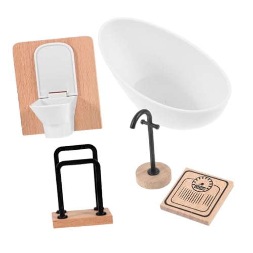 DRESSOOS 1 Set Miniatur Puppenhaus Badezimmer öbel Set Mit Realistischen Accessoires 5 Teiliges DIY Dekorationskit Für Puppenhäuser Toilette Badewanne Wasserhahn Handtuchhalter von DRESSOOS