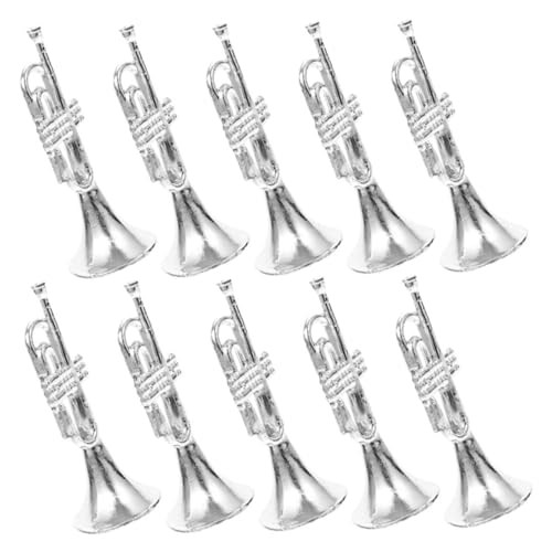 DRESSOOS 10St Musikinstrumentenmodell Puppe Trompetenverzierung Miniatur Girlande Dekorationen Trompetenhandwerk Lebensechte Trompete aus Kunststoff Mini- - Plastik Silver von DRESSOOS