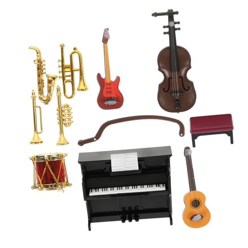 DRESSOOS 11 Teiliges Miniatur Musikinstrumente Set Für Puppenhaus Instrumente Für Klavier Violine Gitarre Und Trompete Puppenhaus Dekoration Und Zubehör von DRESSOOS