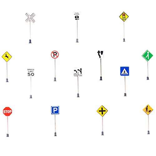 DRESSOOS 14 Stück Mikro Landschaftszubehör Straße Verkehrsschild Spielzeug Mini Anzeige Sandtisch Versorgung Parkgarage Spielzeug Verkehrsanzeige Modell Mini Straßenschild von DRESSOOS