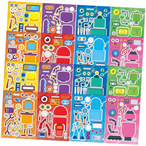 DRESSOOS 16 Blatt Roboter Aufkleber Lustige Aufkleber Wallpick Aufkleber Türaufkleber DIY Roboter Puzzle Aufkleber Party Puzzle Aufkleber Cartoon Roboter Puzzle Aufkleber von DRESSOOS