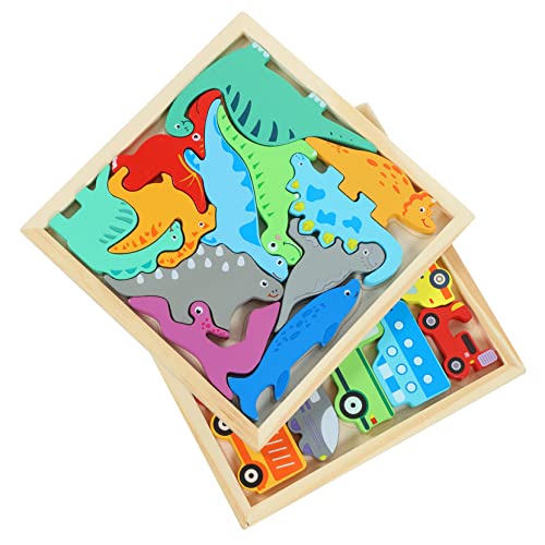 DRESSOOS 2 Boxen Lernspielzeug Holzpuzzle Für Pädagogisches Und Unterhaltsames Mit Dinosaurier Und Verkehrsmotiv Ideal Für Die Entwicklung Von Feinmotorik Und Logischem Denken von DRESSOOS