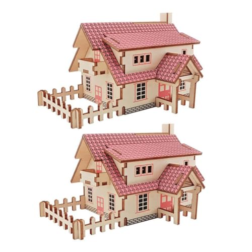 DRESSOOS 2 Sätze Holzpuzzle Spielzeugmodelle DIY Puzzle Ornamente Modellhandwerk Holzhaus Modell Ornamente Holzmontage Häuser DIY Montage Von Häusern DIY Holzornamente Rot von DRESSOOS