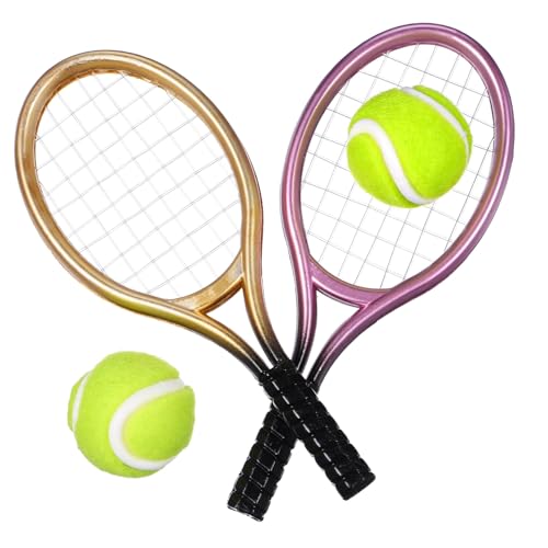 DRESSOOS 2 Sätze Tennisschläger Tennis Gummis Mini-tennisschläger Bausatz Miniatursportarten Tennis Tennisschläger Für 1:12 Puppenhaus Tennisspielzeug Tennismaschine Plastik von DRESSOOS