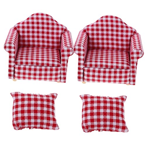 DRESSOOS 2 Stück Mini Holzcouch Für Puppenhaus Plaid Design Einzelsofa Aus Ideales Puppenhausmöbel Für Kreative Spielwelten Perfekt Für Kinderzimmer Und Puppenstuben von DRESSOOS