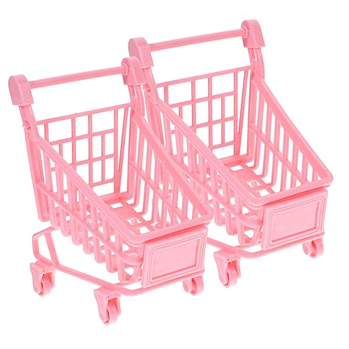 DRESSOOS 2St Mini-Trolley Mode-Schreibtisch-Aufbewahrungsspielzeug Ordnerregal Mini-Supermarkt-Spielzeug Storage Trolley ablagekörbe Simulations-Trolley-Spielzeug Babyzubehör Eisen Rosa von DRESSOOS