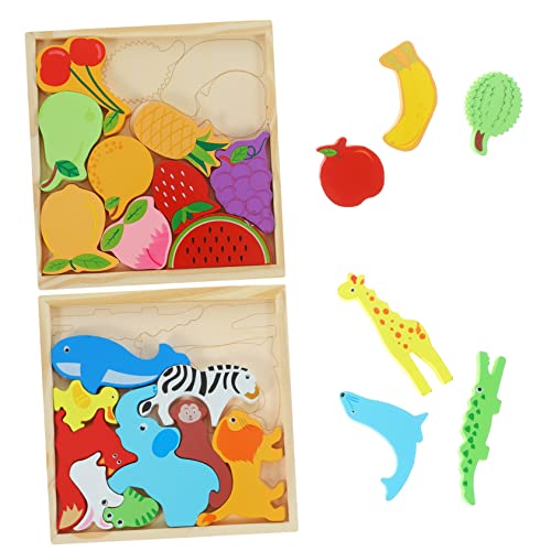 DRESSOOS 2er Set Holzpuzzle Für Bunte Tier Und Obstmotive Lernspielzeug Aus Pädagogisches Puzzle Für Kleinkinder Zur Der Feinmotorik von DRESSOOS