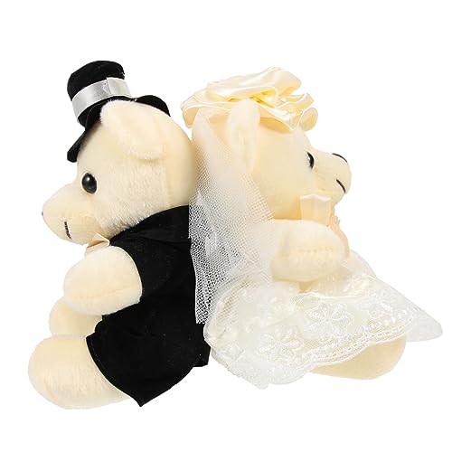 DRESSOOS 2st Hochzeitsbärenpuppe Spitze Bären Puppe Bärenspielzeug Cartoon-bär-Puppe Ausgestopfte Bären Plüsch Plüschpuppe Puppenfigur Hochzeitsfiguren Tiere Tragen Panda Weiß Pp Baumwolle von DRESSOOS