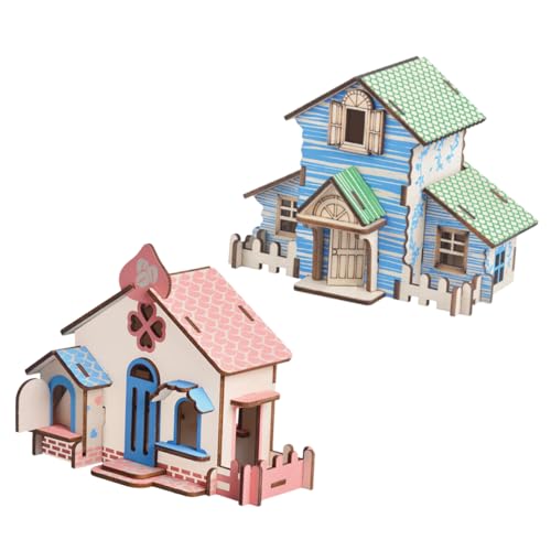 DRESSOOS 2st Kinderpuzzle Miniaturbausatz 3D-rätsel Puzzle Für Kinder Puzzletisch Montagehaus Aus Holz DIY Holzornament Holzhaus Spielzeug Modellbau Aus Holz Hölzernes DIY-hausmodell Bambus von DRESSOOS