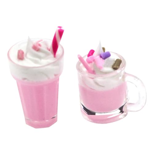 DRESSOOS 2st Mini-erdbeermilchshake Gefälschtes EIS Mini-Essen Puppenhaus-Accessoire Eiscreme-Modell-dekor Gefälschte Lebensmittelverzierung Miniatur-eismodell Puppenhauszubehör Harz von DRESSOOS