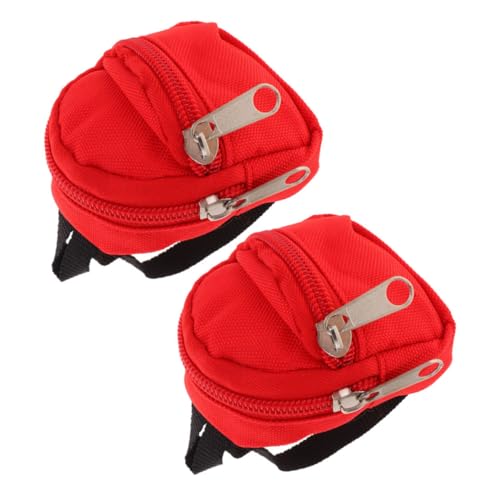 DRESSOOS 2st Puppenrucksack Mini-puppenschulausrüstung Puppenschulzubehör Mini-puppenhandtasche Mini-Puppen-Schulrucksack Schulbedarf Für Minipuppen Puppenmode-Rucksack Polyester Rot von DRESSOOS