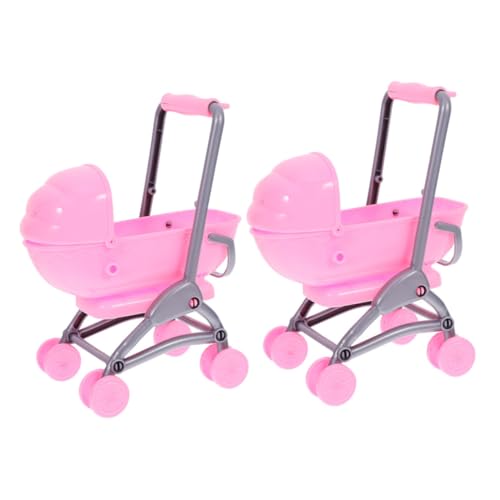 DRESSOOS 2st Spielzeugkinderwagen Für Kinder Puppen Zubehör Für Babypuppen Puppenhausmöbel Babyspielzeug Kinderwagen Spielzeug Puppenhaus-Kinderwagen Kinderwagenspielzeug Rosa Abs von DRESSOOS