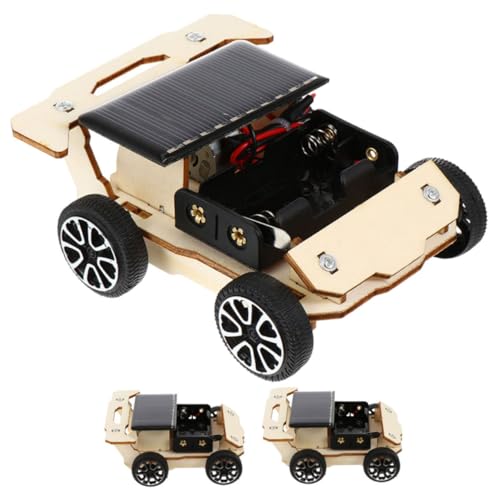 DRESSOOS 3 Sätze Solarelektrisches Fahrzeug Solarbetriebenes Automodell Tragbares Solarautospielzeug DIY-pädagogische Technische Experimente Solarauto-montagemodell Lehrhilfe Black Hölzern von DRESSOOS