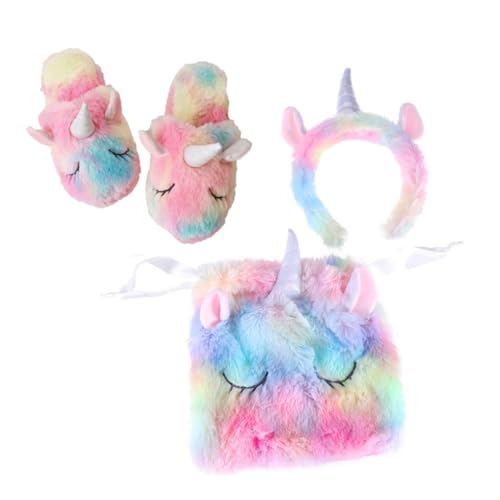 DRESSOOS 3 Stück 1 Satz Einhorn Backzubehör, Zubehör Kostüme für abnehmbare Dekoration Umhängetasche mit Kette Deckel seidenband Ripsband Toys neuartiges Stirnband Hausschuhe Plüsch von DRESSOOS