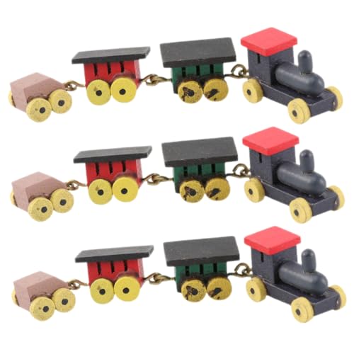 DRESSOOS 3St Cartoon-Zug-Schmuck Pullet Train Holzspielzeug Zug Dekoration Miniaturzug Niedlicher Miniaturzug Puppe Simulation Dampfzug Bausatz Mini-Holzeisenbahn- holzzug von DRESSOOS